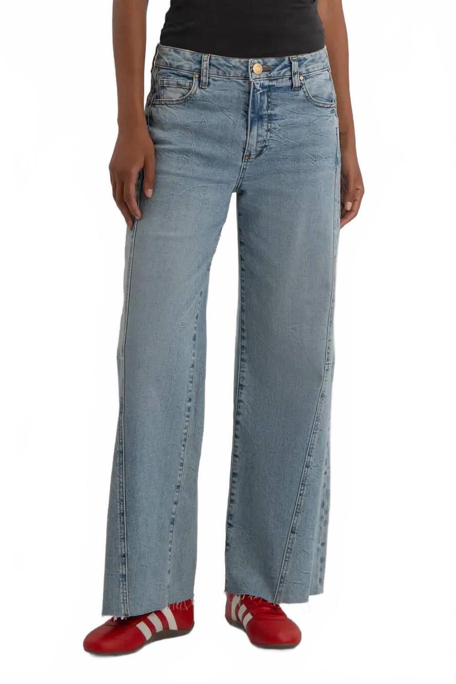 NEW KUT FROM THE KLOTH meg high waist raw hem wide leg jeans in imagination